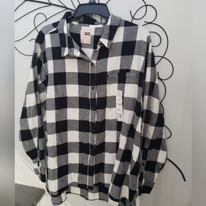 So womens sz XXL black and white plaid flannel NWT